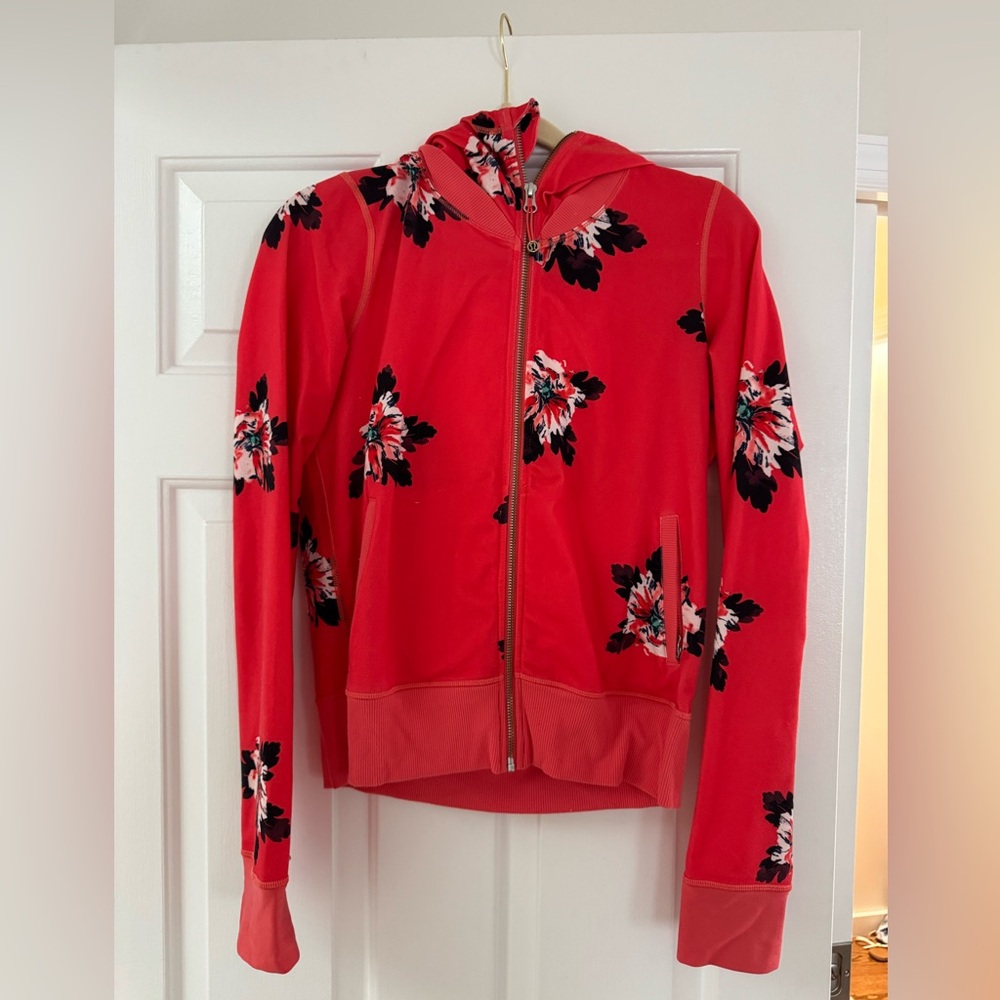 Lululemon Red Floral Zip-Up Hoodie